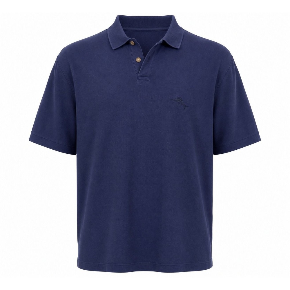 Tommy Bahama Mens XL Navy Blue Pima Cotton Blend‎ Short Sleeve Marlin Polo Shirt